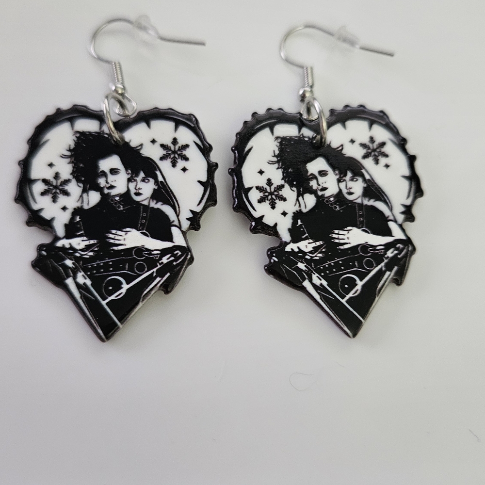 Black and White Heart Earrings Spooky Season Dangling Earrings